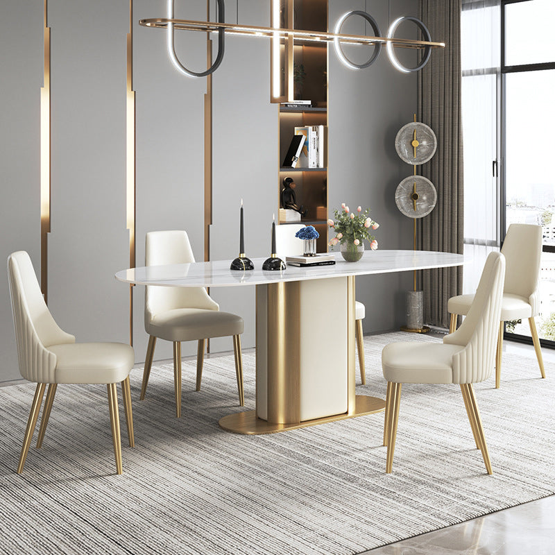 Metal Pedestal Base Dining Table Glam Stone Table for Dining Room