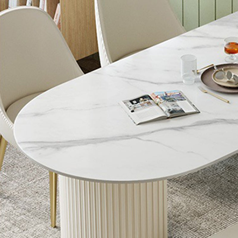 White Double Base Dining Table Modern Stone Table for Kitchen