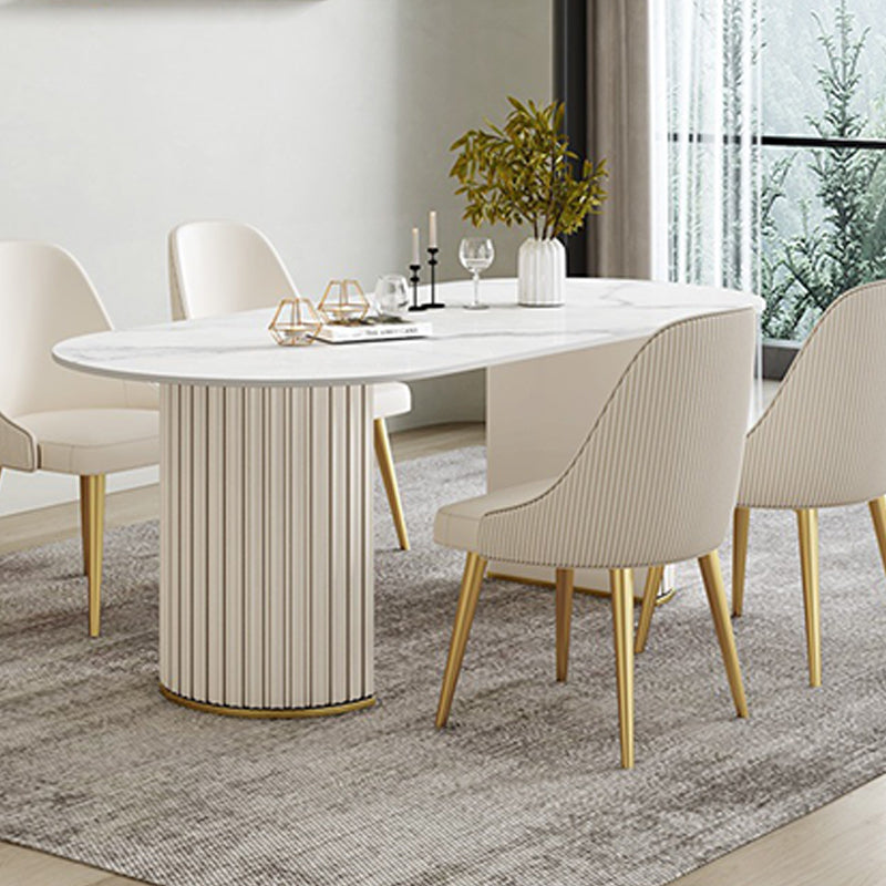 White Double Base Dining Table Modern Stone Table for Kitchen