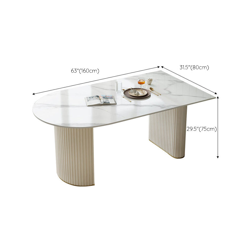 Glam Double Pedestal Dining Table Stone Table for Dining Room