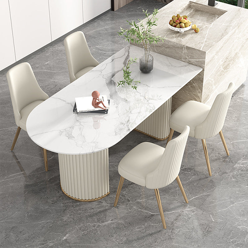 White Base Dining Room Table Modern Style Stone Table for Kitchen