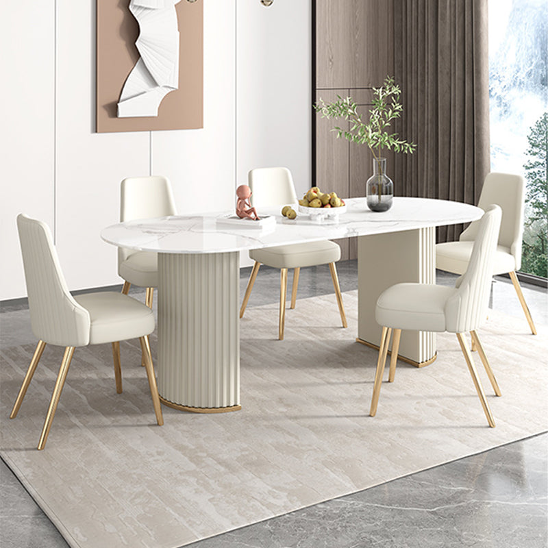 White Base Dining Room Table Modern Style Stone Table for Kitchen
