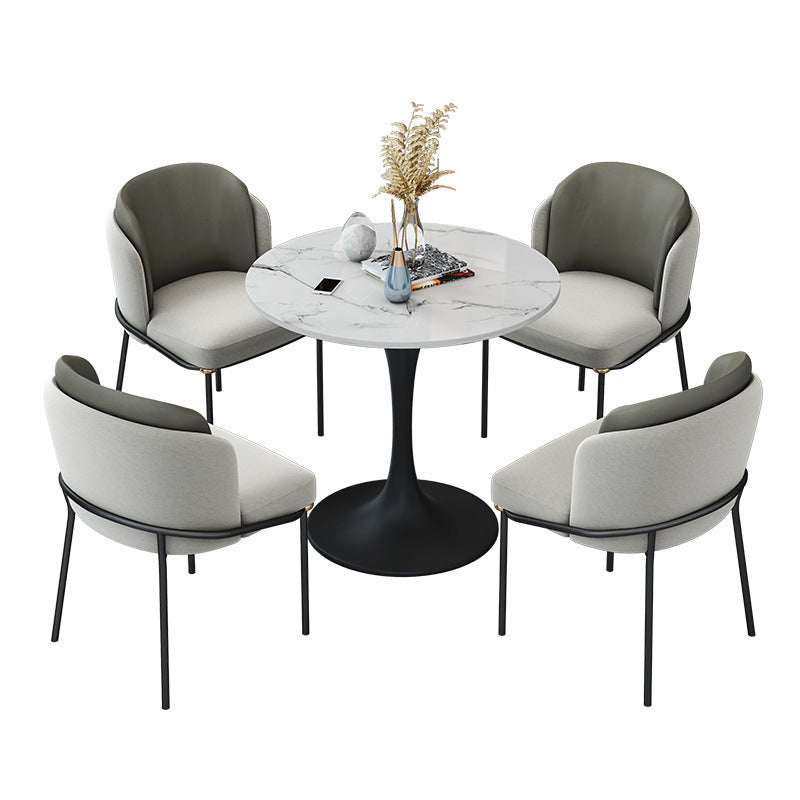Round Black Base Dining Table Modern Stone Table for Kitchen