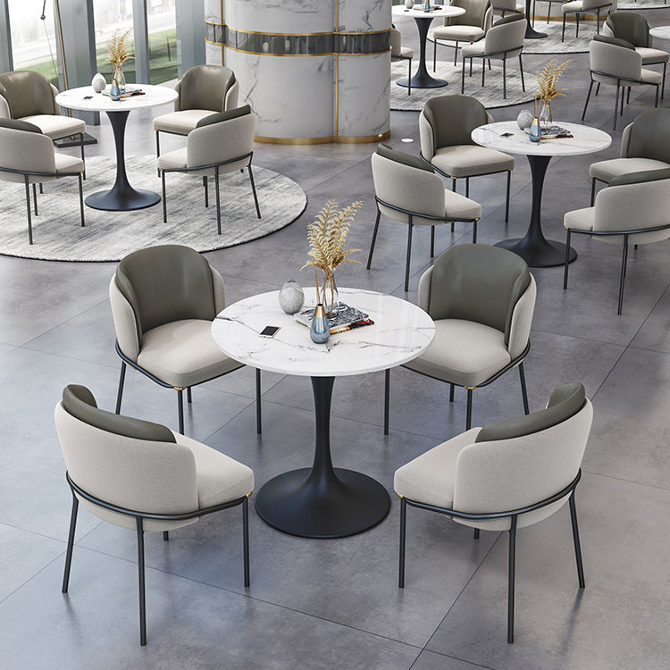 Round Black Base Dining Table Modern Stone Table for Kitchen
