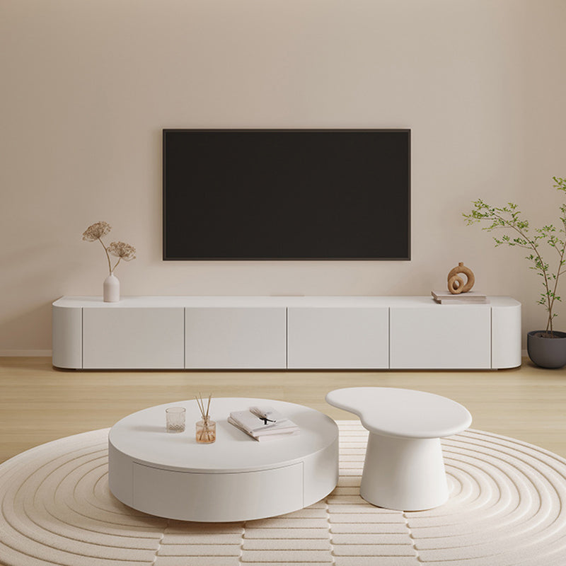 Modern Wood TV Stand Console White TV Media Stand with Drawers for Living Room