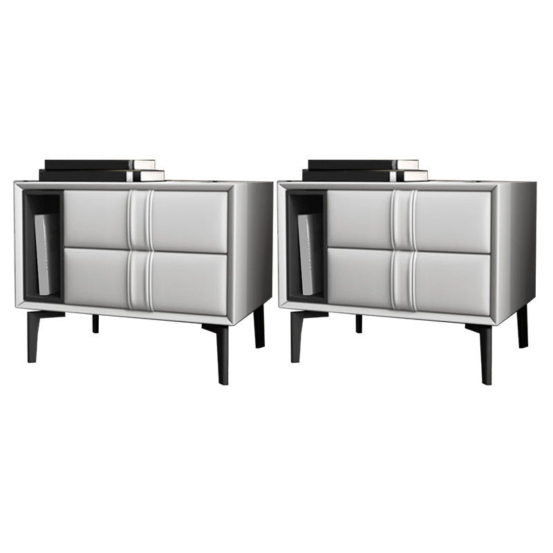 Leather and Wood Night Table Modern Minimalist Open Bedside Table with Legs