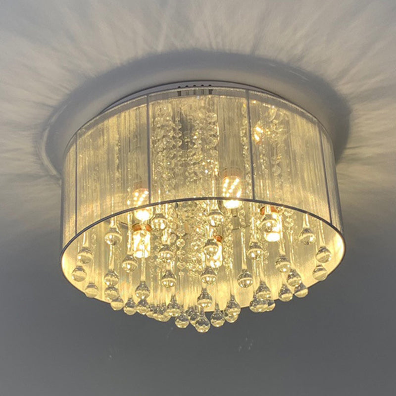 Contemporary Ceiling Lamp Fabric Shade Flush Mount Light Fixture