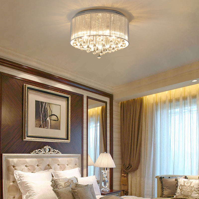 Contemporary Ceiling Lamp Fabric Shade Flush Mount Light Fixture