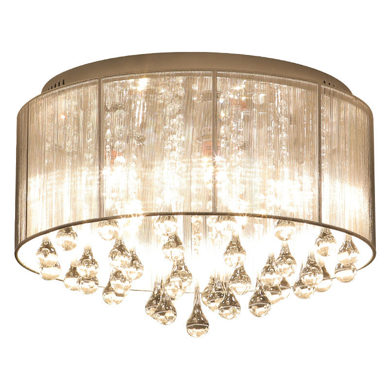 Contemporary Ceiling Lamp Fabric Shade Flush Mount Light Fixture