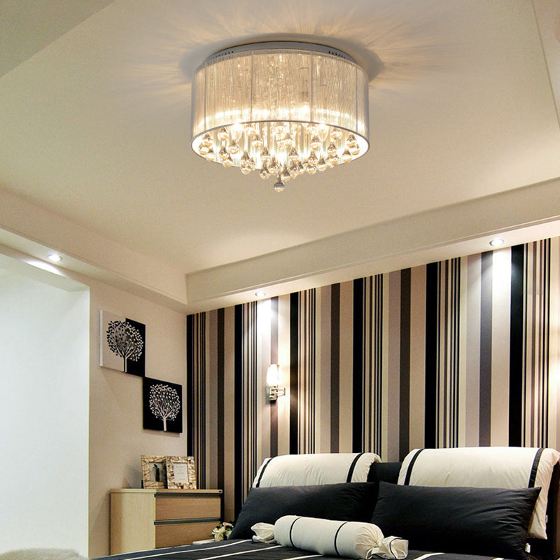 Contemporary Ceiling Lamp Fabric Shade Flush Mount Light Fixture