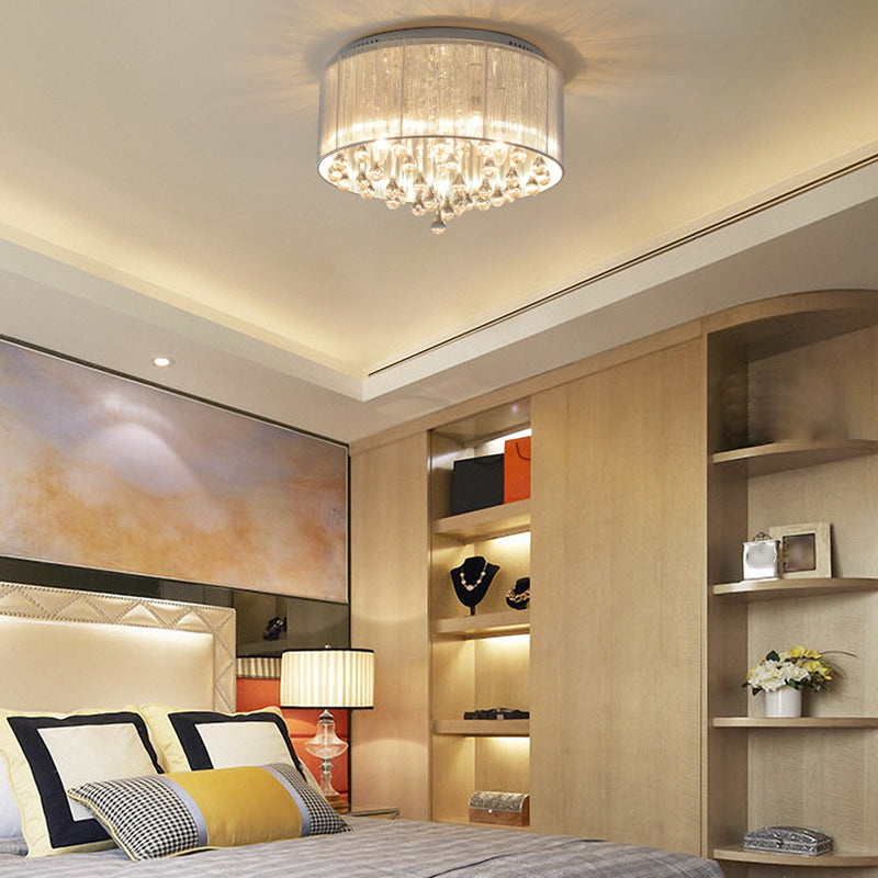 Contemporary Ceiling Lamp Fabric Shade Flush Mount Light Fixture