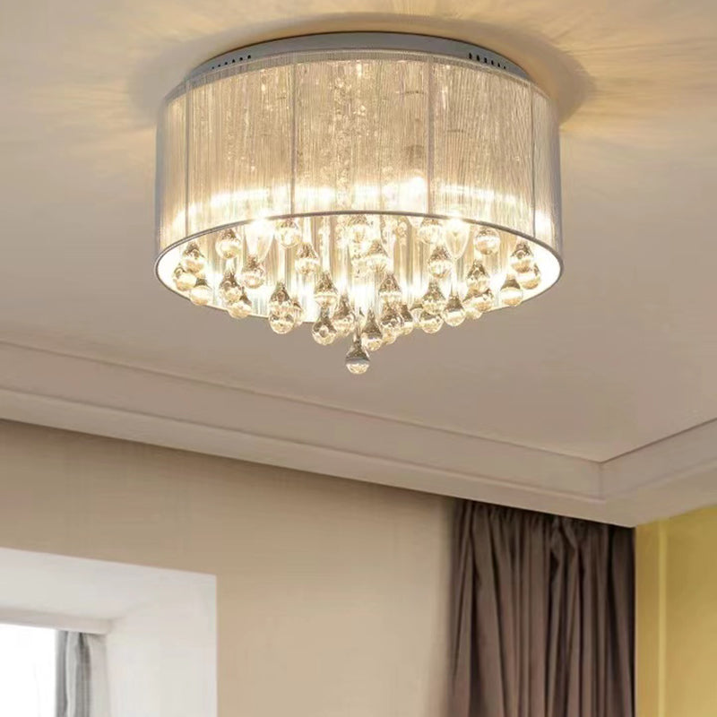 Contemporary Ceiling Lamp Fabric Shade Flush Mount Light Fixture