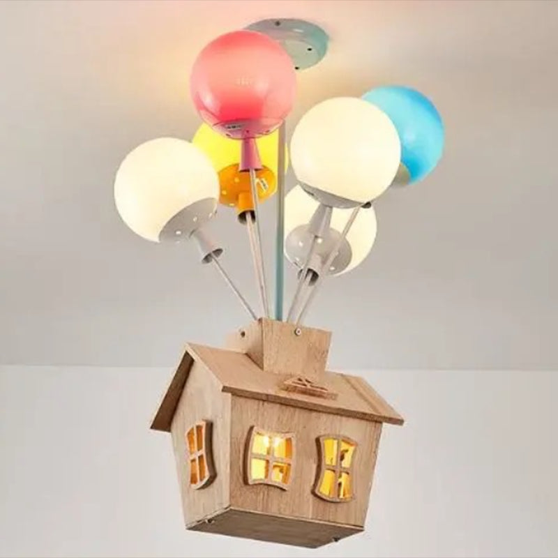 Contemporary Ceiling Lamp Colorful Glass Shade Flush Mount Light Fixture