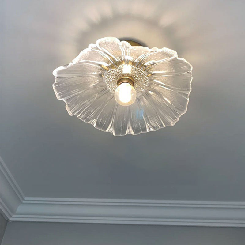 Modern Ceiling Lamp Flower-shaped Glass Shade Flush Mount Light Fixture