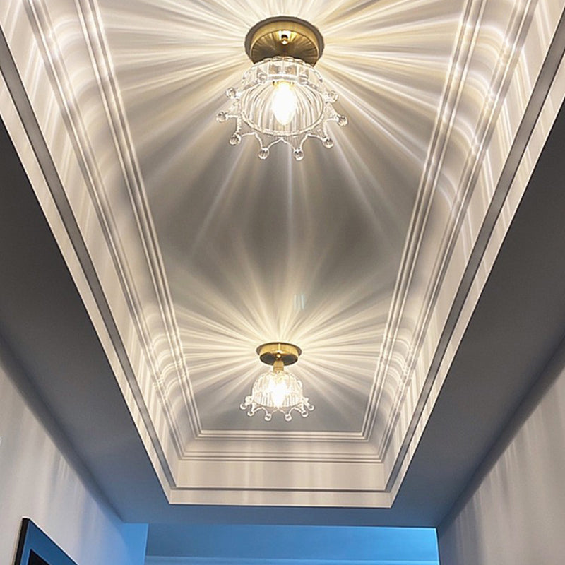 Modern Ceiling Lamp Flower-shaped Glass Shade Flush Mount Light Fixture