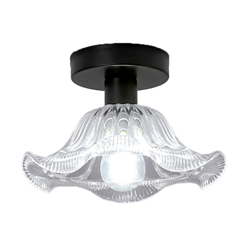 Contemporary Ceiling Lamp Flower-shaped Glass Shade Flush Mount Light Fixture