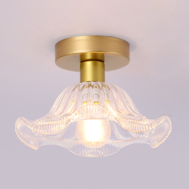 Contemporary Ceiling Lamp Flower-shaped Glass Shade Flush Mount Light Fixture