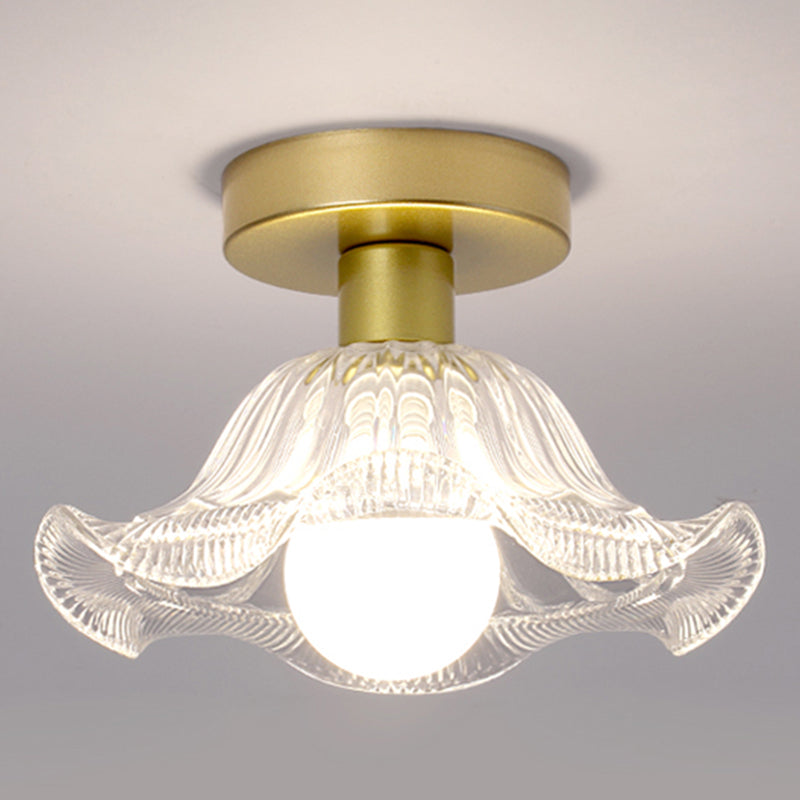 Contemporary Ceiling Lamp Flower-shaped Glass Shade Flush Mount Light Fixture
