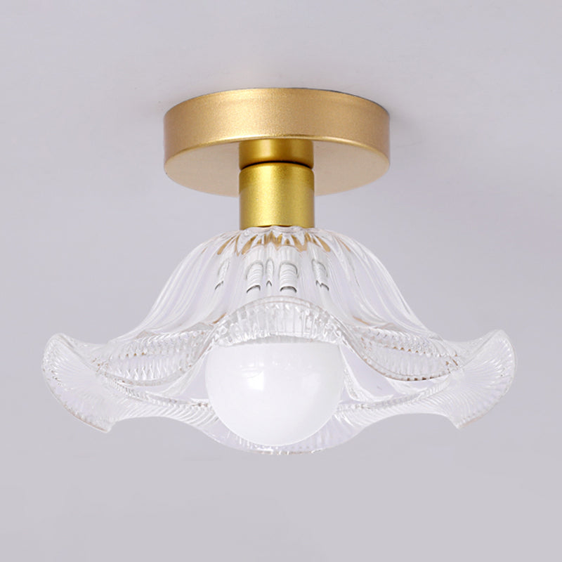 Contemporary Ceiling Lamp Flower-shaped Glass Shade Flush Mount Light Fixture