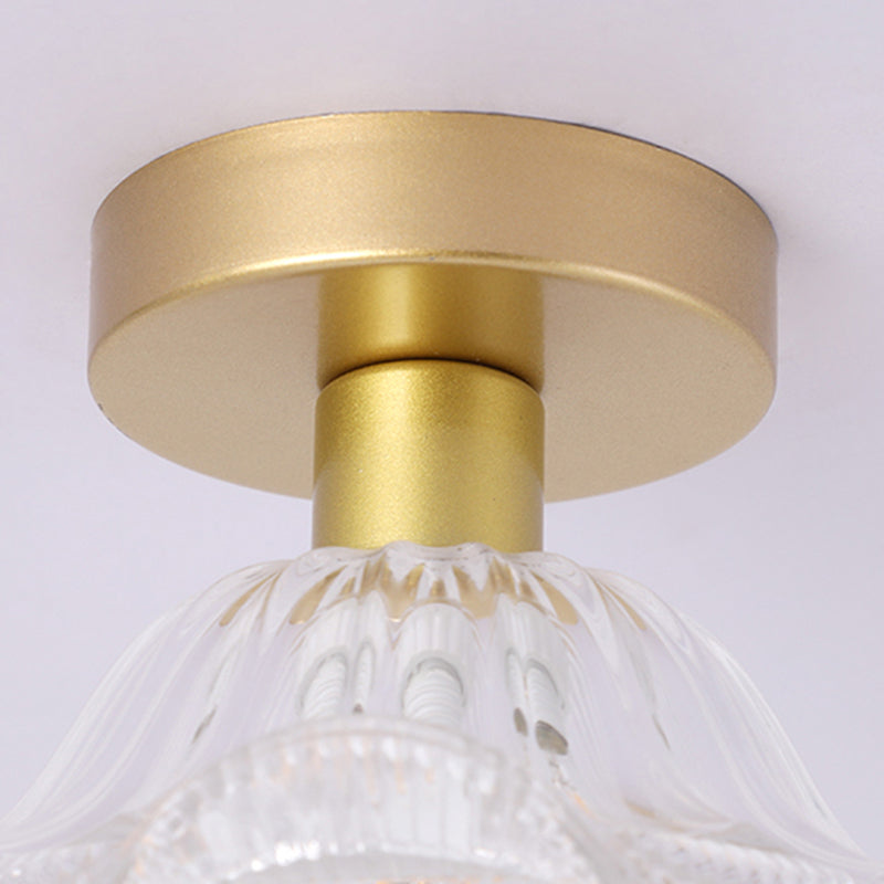 Contemporary Ceiling Lamp Flower-shaped Glass Shade Flush Mount Light Fixture