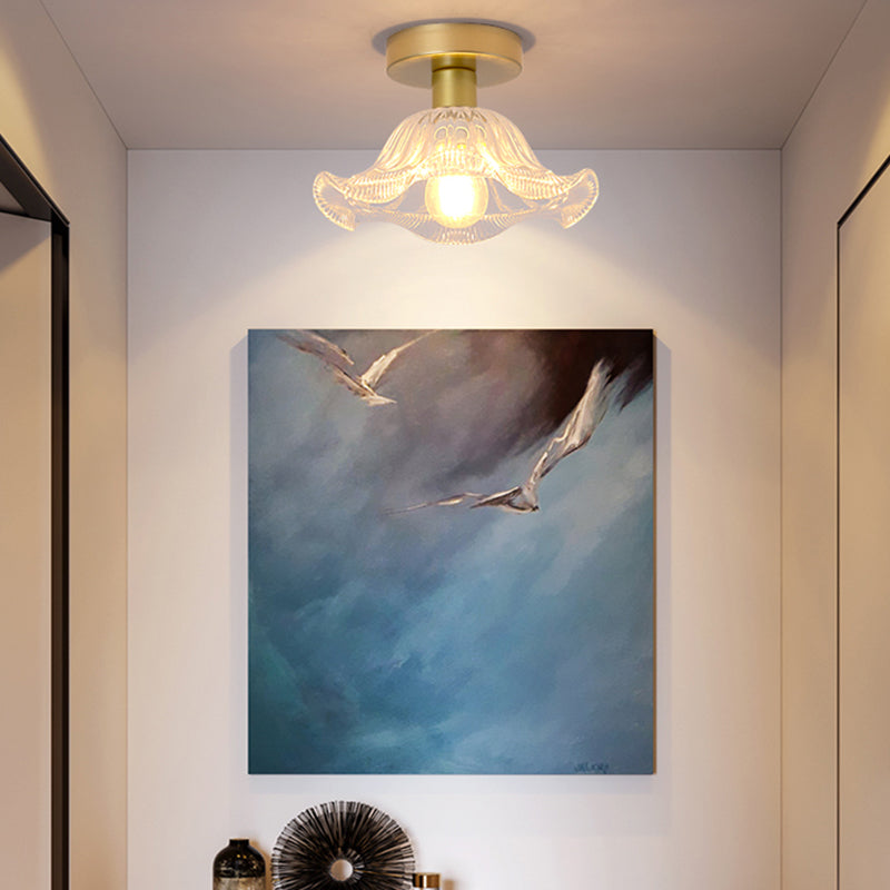 Contemporary Ceiling Lamp Flower-shaped Glass Shade Flush Mount Light Fixture