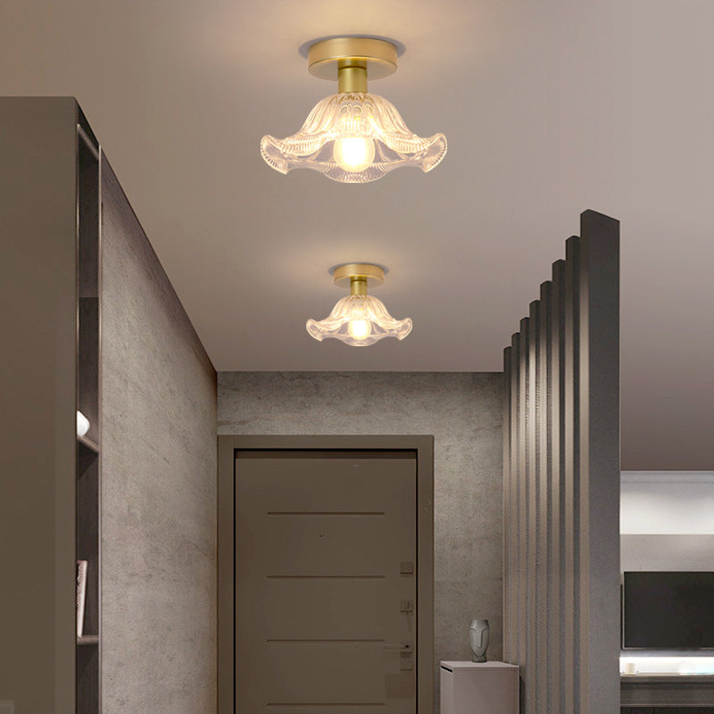 Contemporary Ceiling Lamp Flower-shaped Glass Shade Flush Mount Light Fixture
