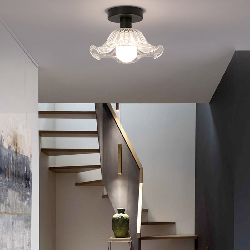 Contemporary Ceiling Lamp Flower-shaped Glass Shade Flush Mount Light Fixture