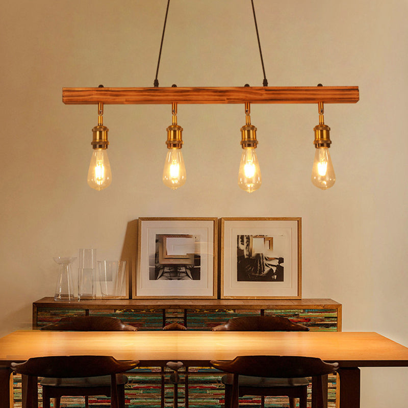 Industrial Island Light 4 Lights Island Hanging Light with Wood for Dining Room