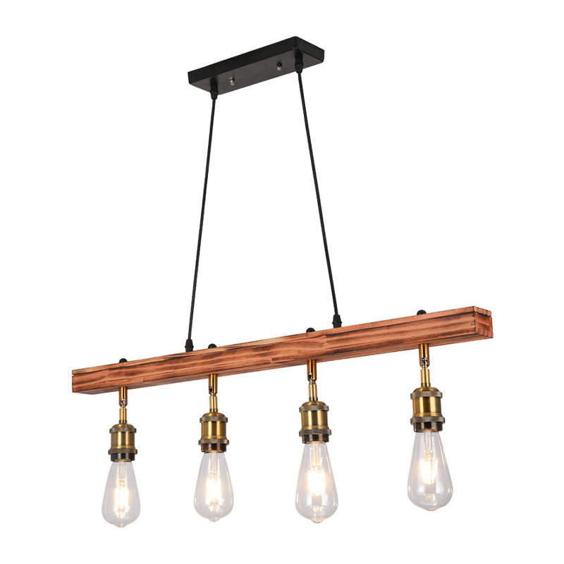 Industrial Island Light 4 Lights Island Hanging Light with Wood for Dining Room