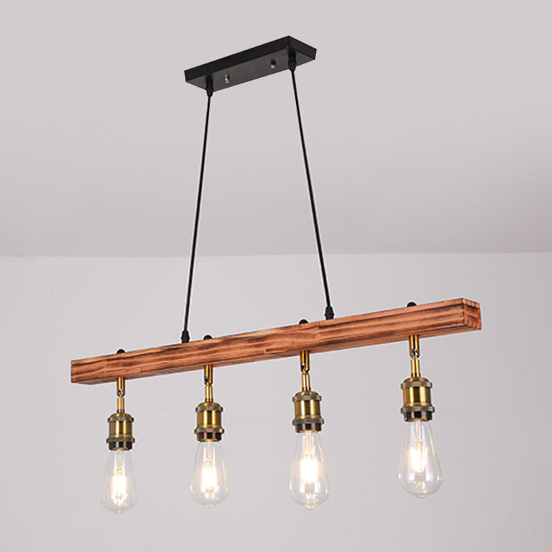 Industrial Island Light 4 Lights Island Hanging Light with Wood for Dining Room