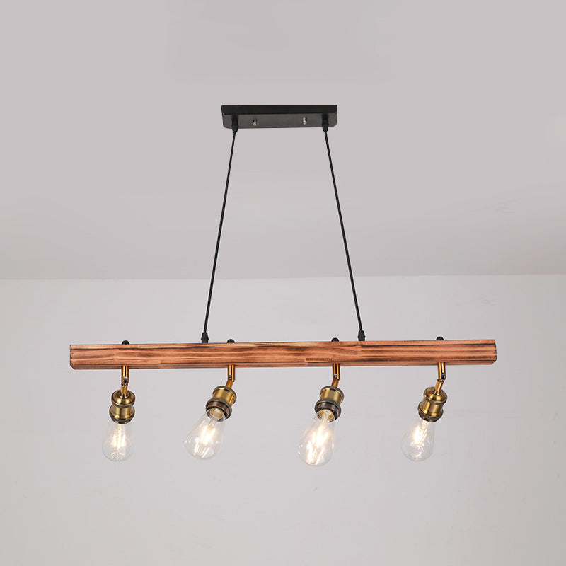 Industrial Island Light 4 Lights Island Hanging Light with Wood for Dining Room