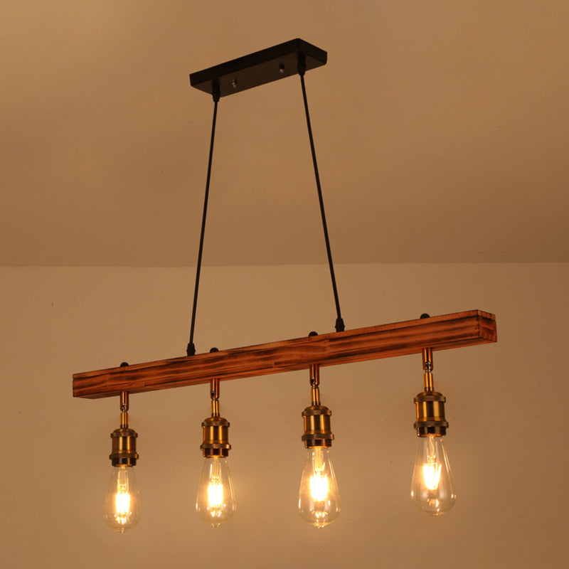 Industrial Island Light 4 Lights Island Hanging Light with Wood for Dining Room