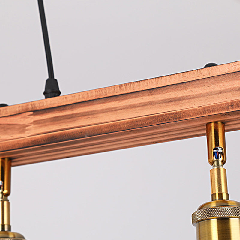 Industrial Island Light 4 Lights Island Hanging Light with Wood for Dining Room