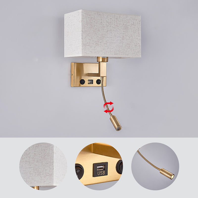 Modern Rectangular Wall Mount Lamp Fabric 2 Lights Wall Light Fixture