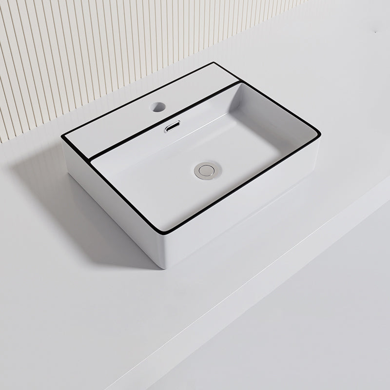Contemporary Bathroom Sink Porcelain Oval-Shape Vessel Bathroom Sink with Pop-Up Drain
