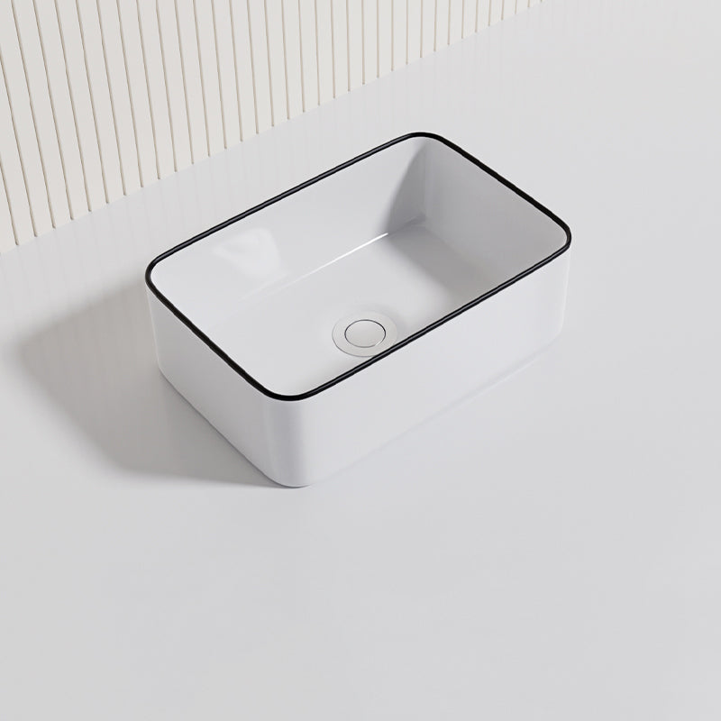 Contemporary Bathroom Sink Porcelain Oval-Shape Vessel Bathroom Sink with Pop-Up Drain