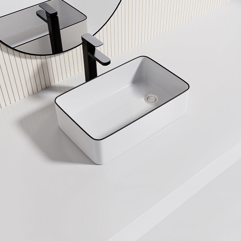 Contemporary Bathroom Sink Porcelain Oval-Shape Vessel Bathroom Sink with Pop-Up Drain