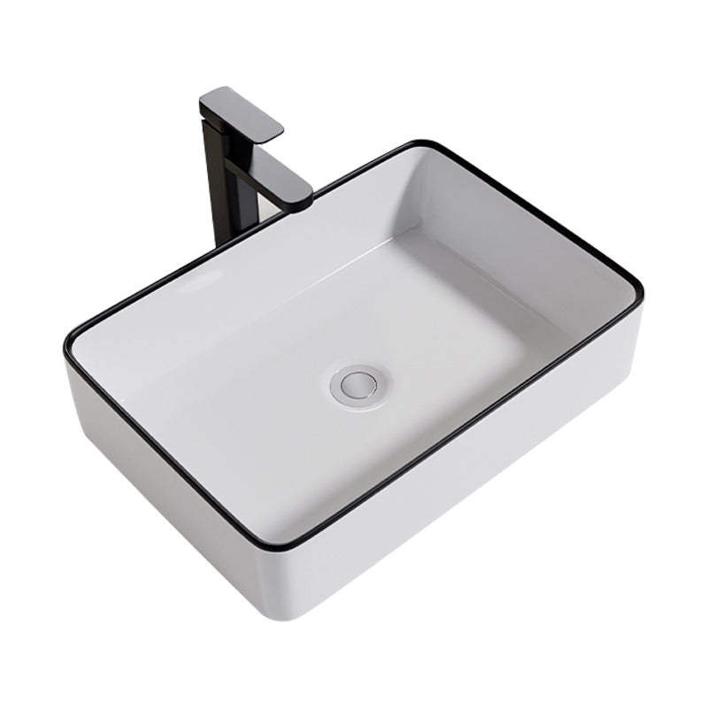 Contemporary Bathroom Sink Porcelain Oval-Shape Vessel Bathroom Sink with Pop-Up Drain