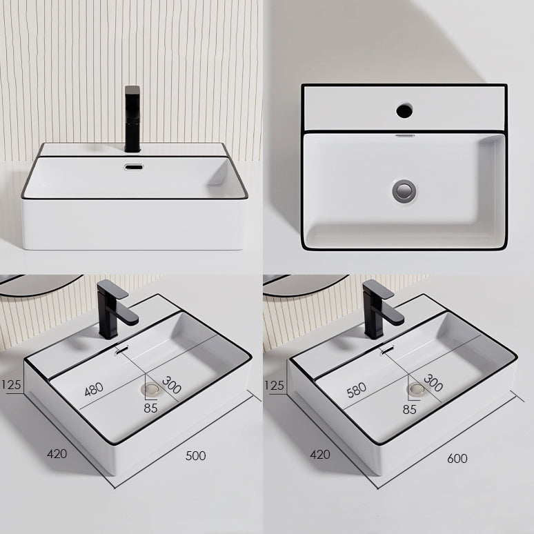 Contemporary Bathroom Sink Porcelain Oval-Shape Vessel Bathroom Sink with Pop-Up Drain