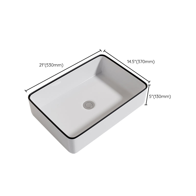 Contemporary Bathroom Sink Porcelain Oval-Shape Vessel Bathroom Sink with Pop-Up Drain