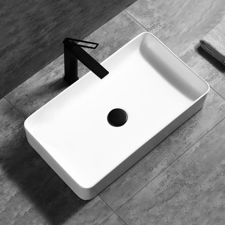 Contemporary Bathroom Sink Porcelain Pop-Up Drain Rectangular Vessel Lavatory Sink