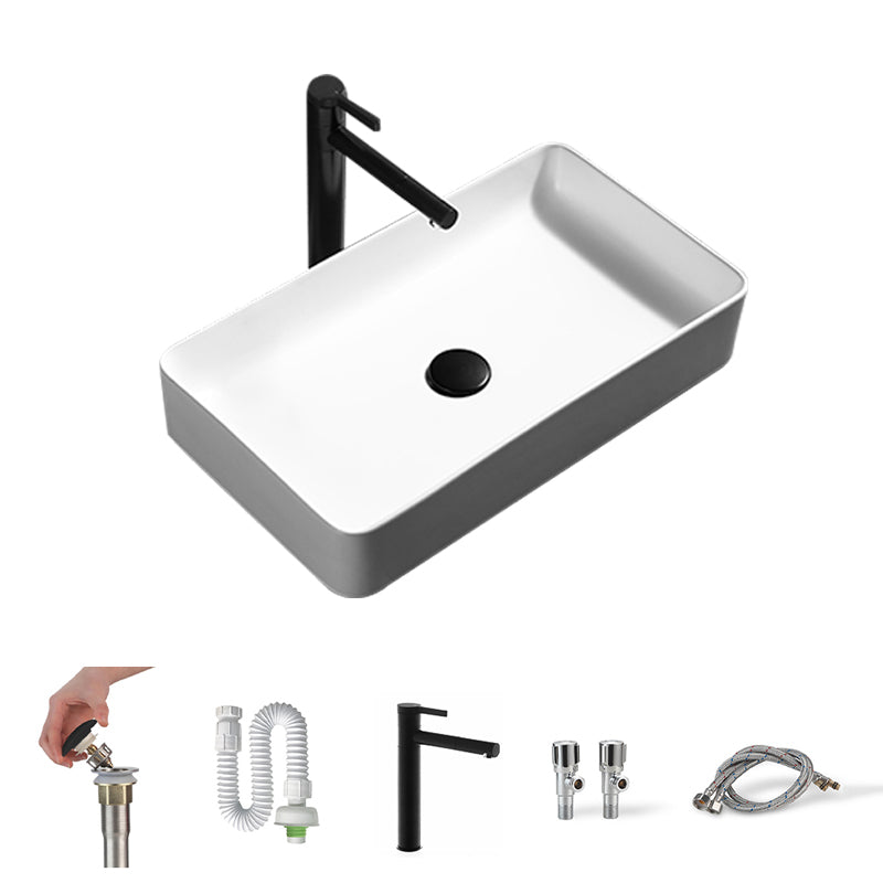 Contemporary Bathroom Sink Porcelain Pop-Up Drain Rectangular Vessel Lavatory Sink