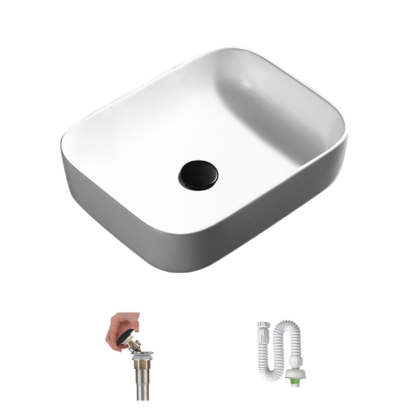 Contemporary Bathroom Sink Porcelain Pop-Up Drain Rectangular Vessel Lavatory Sink