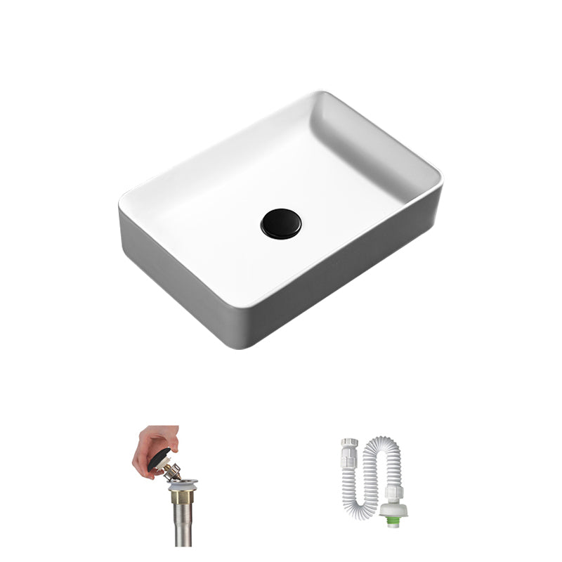 Contemporary Bathroom Sink Porcelain Pop-Up Drain Rectangular Vessel Lavatory Sink