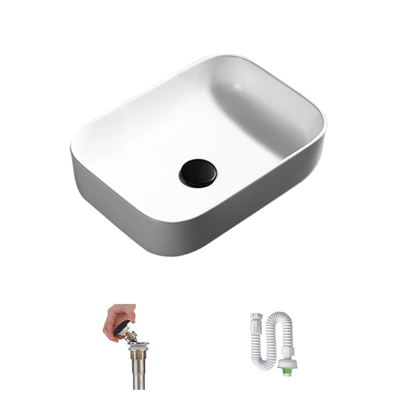 Contemporary Bathroom Sink Porcelain Pop-Up Drain Rectangular Vessel Lavatory Sink