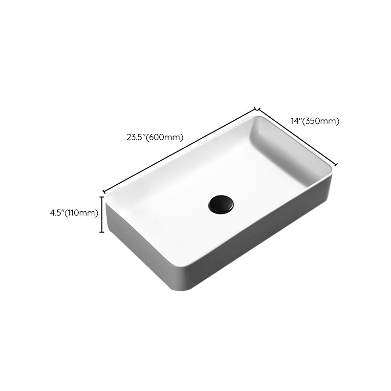 Contemporary Bathroom Sink Porcelain Pop-Up Drain Rectangular Vessel Lavatory Sink