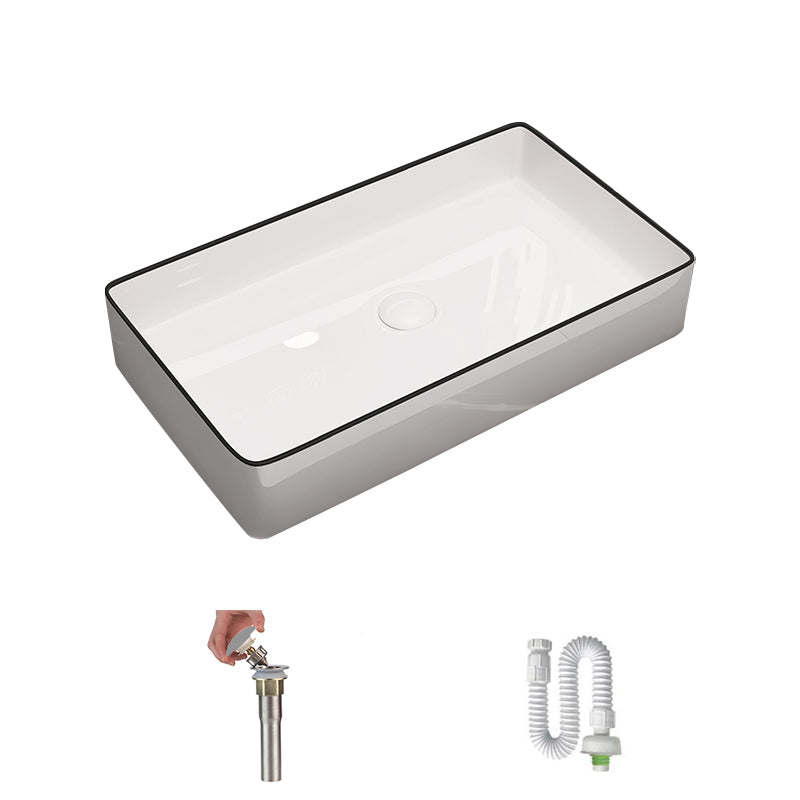 Modern Bathroom Sink Porcelain Rectangular Vessel Sink with Pop-Up Drain
