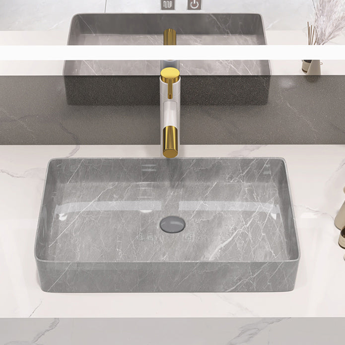 Modern Bathroom Sink Porcelain Rectangular Vessel Sink with Pop-Up Drain