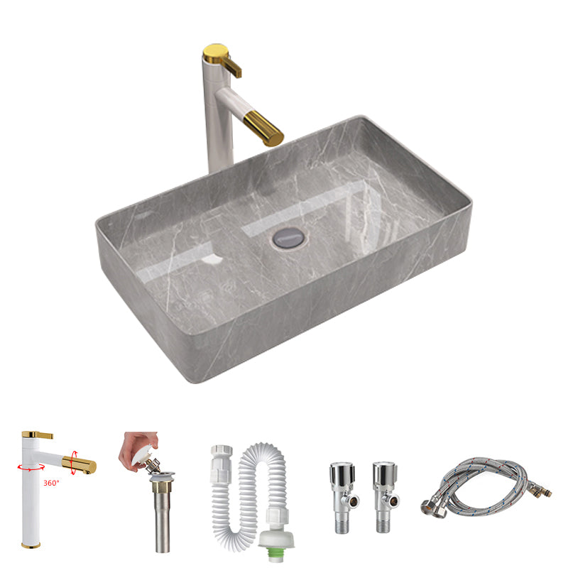 Modern Bathroom Sink Porcelain Rectangular Vessel Sink with Pop-Up Drain