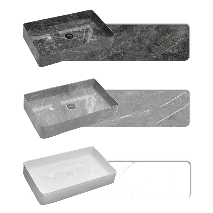 Modern Bathroom Sink Porcelain Rectangular Vessel Sink with Pop-Up Drain